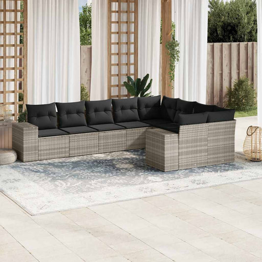 Set Divano da Giardino 9pz con Cuscini Grigio Chiaro Polyrattan - homemem39
