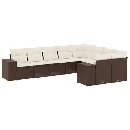 Set Divani da Giardino 9pz con Cuscini Marrone in Polyrattan - homemem39