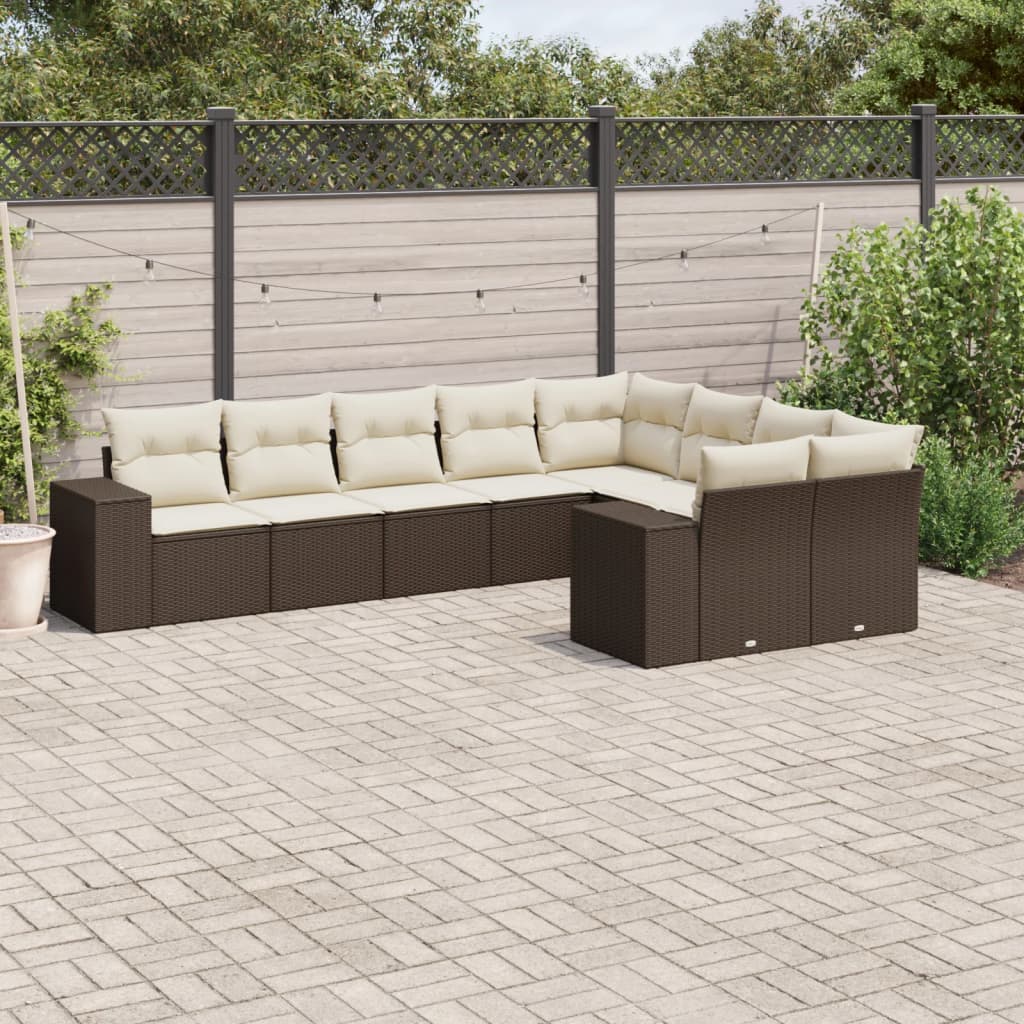 Set Divani da Giardino 9pz con Cuscini Marrone in Polyrattan - homemem39
