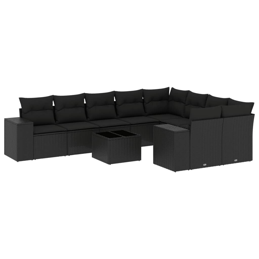 Set Divani da Giardino 10pz con Cuscini in Polyrattan Nero - homemem39