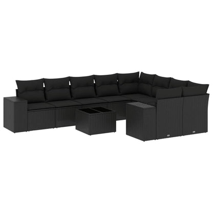 Set Divani da Giardino 10pz con Cuscini in Polyrattan Nero - homemem39