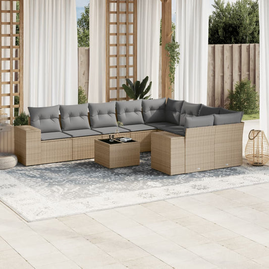 Set Divano da Giardino 10 pz con Cuscini Beige in Polyrattan - homemem39
