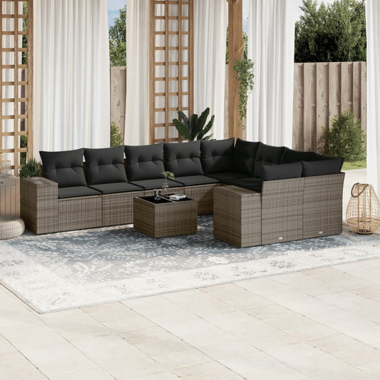 Set Divano da Giardino 10 pz con Cuscini Grigio in Polyrattan - homemem39