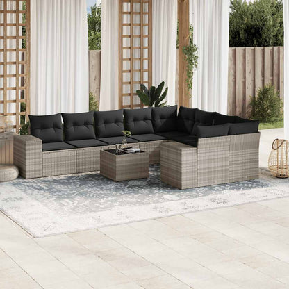 Set Divano Giardino 10 pz con Cuscini Grigio Chiaro Polyrattan - homemem39