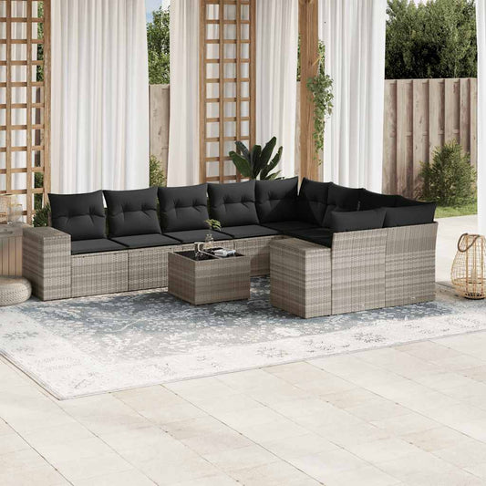 Set Divano Giardino 10 pz con Cuscini Grigio Chiaro Polyrattan - homemem39