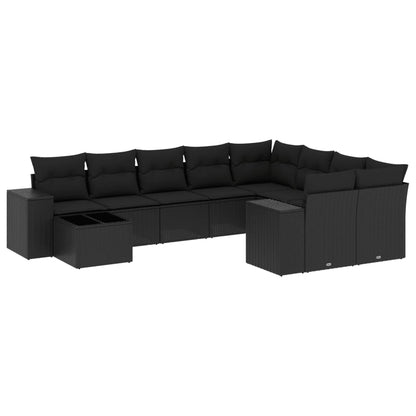Set Divani da Giardino 10pz con Cuscini in Polyrattan Nero | homemem39
