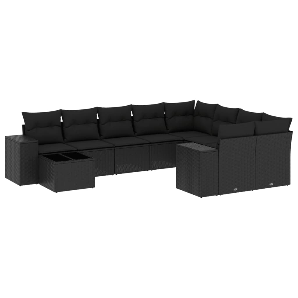 Set Divani da Giardino 10pz con Cuscini in Polyrattan Nero - homemem39