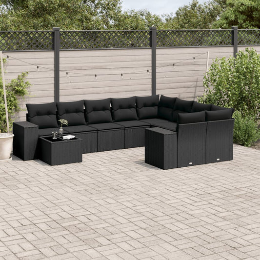 Set Divani da Giardino 10pz con Cuscini in Polyrattan Nero - homemem39