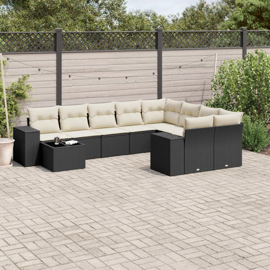 Set Divani da Giardino 10pz con Cuscini in Polyrattan Nero - homemem39