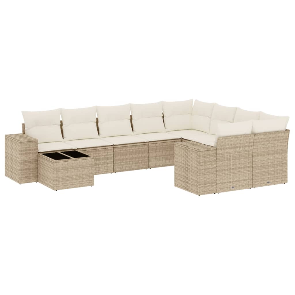 Set Divano da Giardino 10 pz con Cuscini Beige in Polyrattan - homemem39