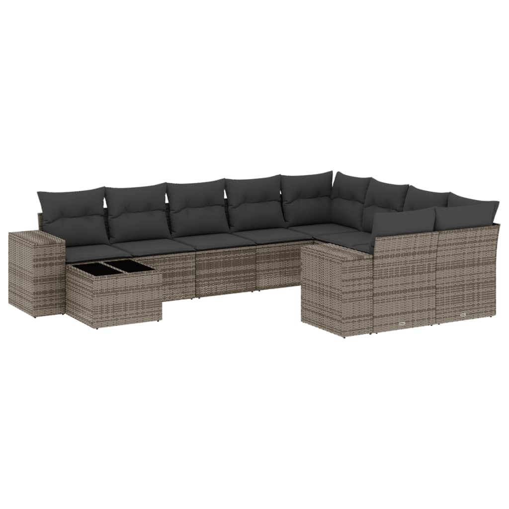 Set Divano da Giardino 10 pz con Cuscini Grigio in Polyrattan - homemem39