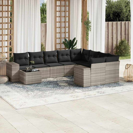 Set Divano Giardino 10 pz con Cuscini Grigio Chiaro Polyrattan - homemem39