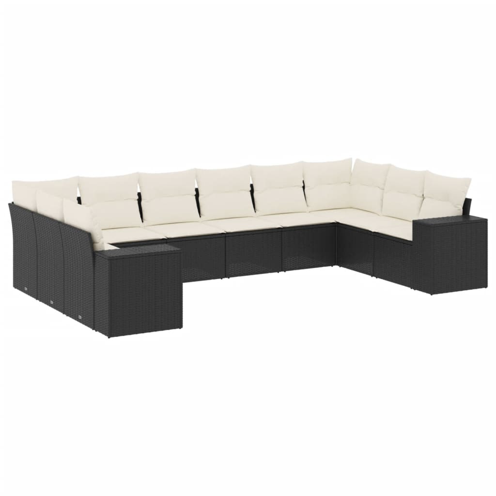 Set Divani da Giardino 10pz con Cuscini in Polyrattan Nero - homemem39