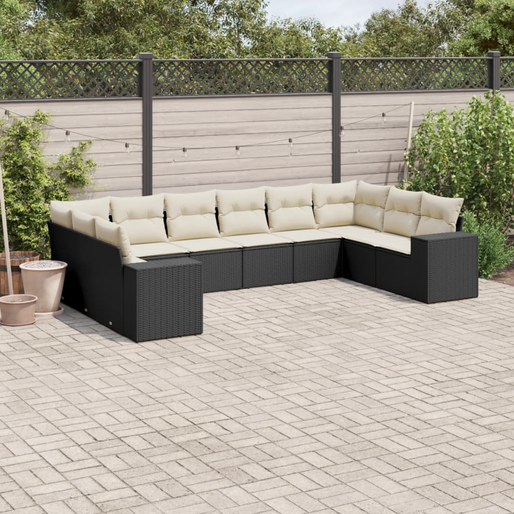 Set Divani da Giardino 10pz con Cuscini in Polyrattan Nero - homemem39