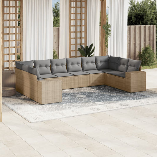 Set Divano da Giardino 10 pz con Cuscini Beige in Polyrattan - homemem39