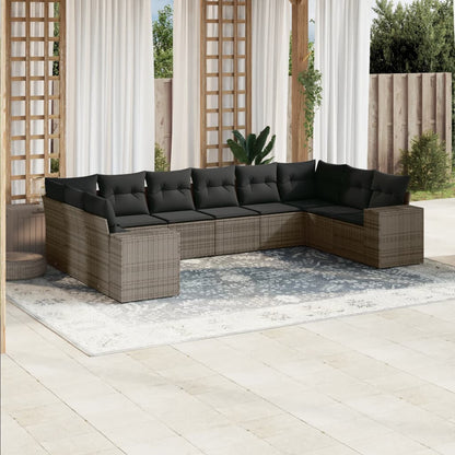 Set Divano da Giardino 10 pz con Cuscini Grigio in Polyrattan - homemem39
