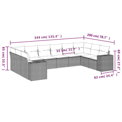 Set Divano Giardino 10 pz con Cuscini Grigio Chiaro Polyrattan - homemem39