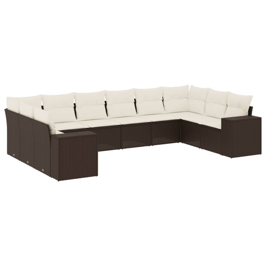 Set Divani da Giardino 10pz con Cuscini in Polyrattan Marrone - homemem39