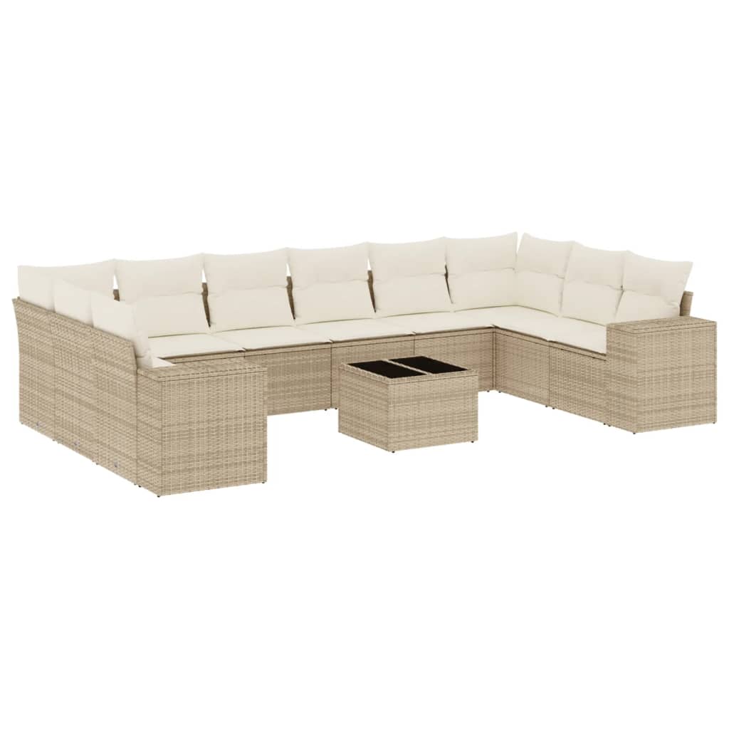 Set Divani da Giardino 11 pz con Cuscini Beige in Polyrattan - homemem39