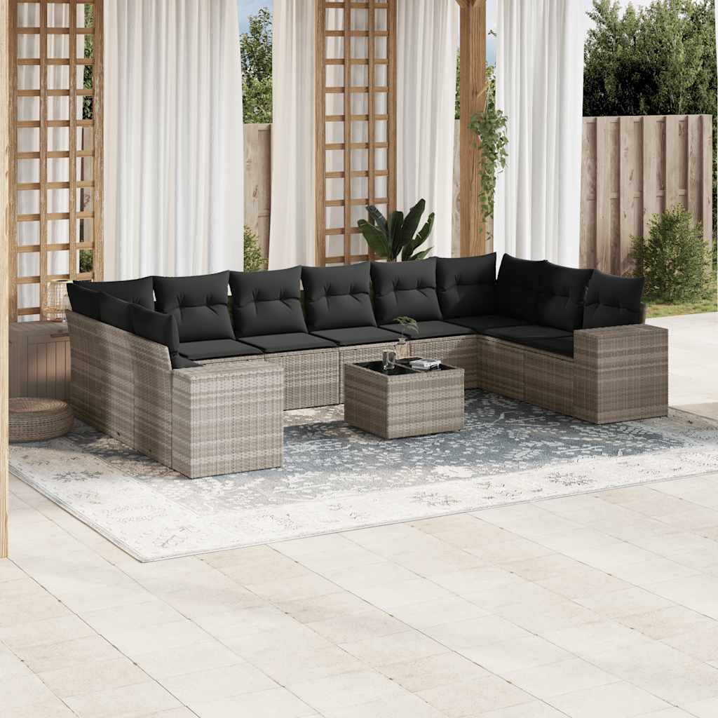 Set Divani da Giardino 11 pz con Cuscini in Polyrattan Grigio - homemem39
