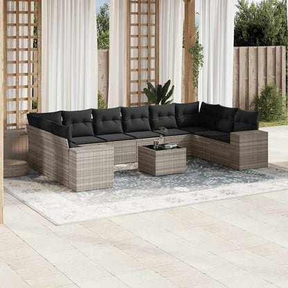 Set Divani da Giardino 11 pz con Cuscini in Polyrattan Grigio - homemem39