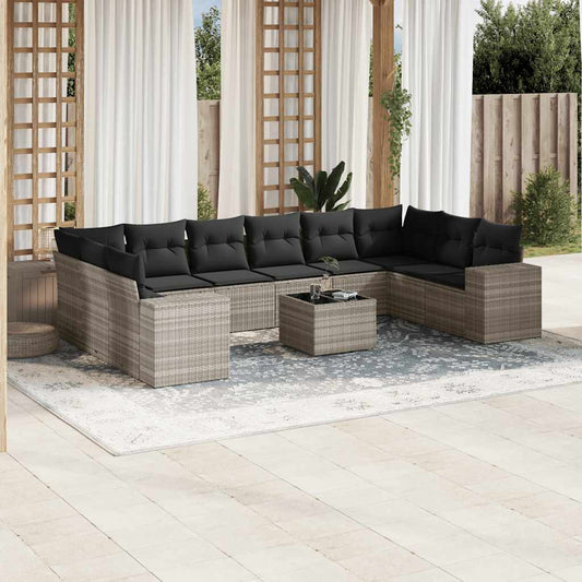 Set Divani da Giardino 11 pz con Cuscini in Polyrattan Grigio - homemem39