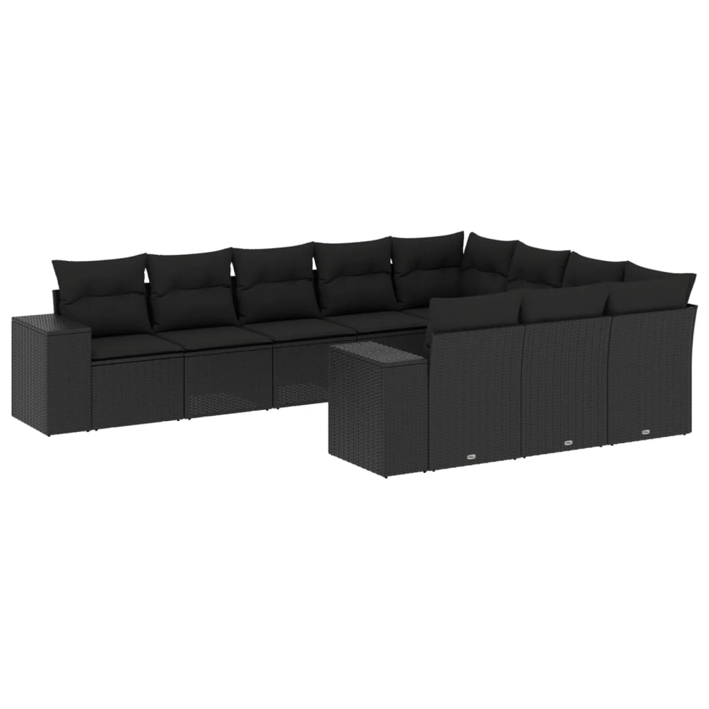 Set Divani da Giardino 10pz con Cuscini in Polyrattan Nero - homemem39