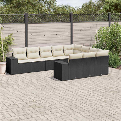 Set Divani da Giardino 10pz con Cuscini in Polyrattan Nero - homemem39