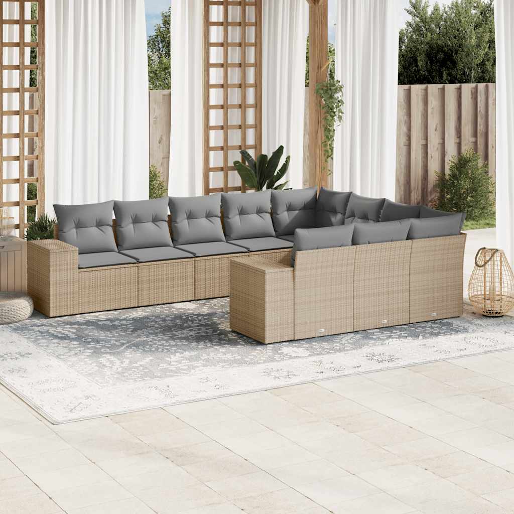 Set Divano da Giardino 10 pz con Cuscini Beige in Polyrattan - homemem39