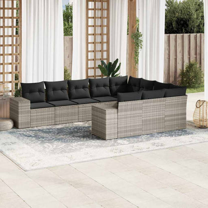 Set Divano Giardino 10 pz con Cuscini Grigio Chiaro Polyrattan - homemem39