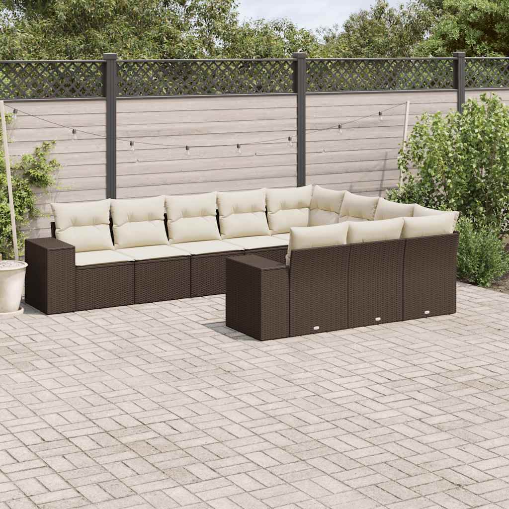 Set Divani da Giardino 10pz con Cuscini in Polyrattan Marrone - homemem39