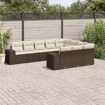 Set Divani da Giardino 10pz con Cuscini in Polyrattan Marrone - homemem39