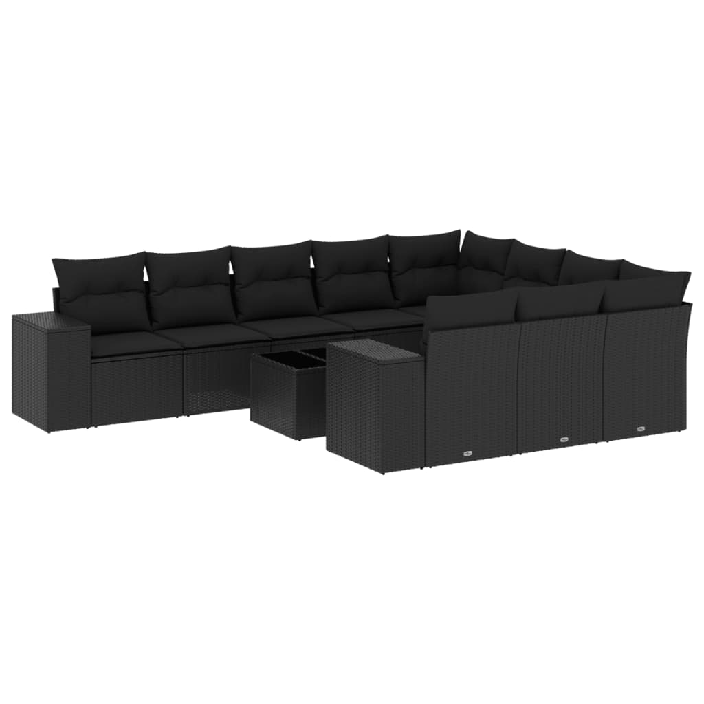 Set Divani da Giardino 11 pz con Cuscini in Polyrattan Nero - homemem39