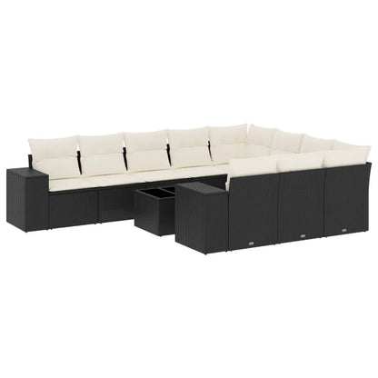 Set Divani da Giardino 11 pz con Cuscini in Polyrattan Nero - homemem39