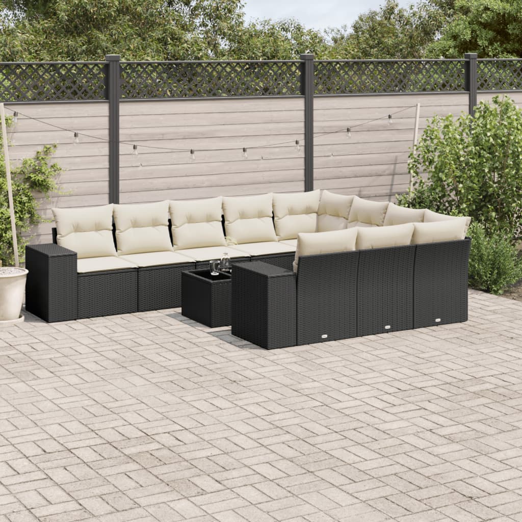 Set Divani da Giardino 11 pz con Cuscini in Polyrattan Nero - homemem39
