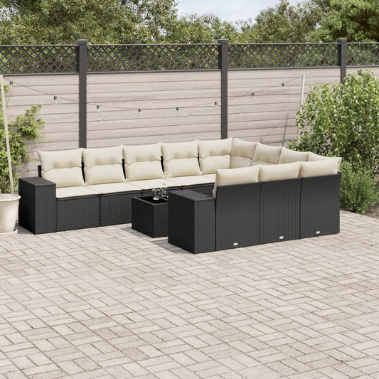 Set Divani da Giardino 11 pz con Cuscini in Polyrattan Nero - homemem39