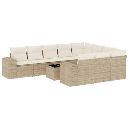 Set Divani da Giardino 11 pz con Cuscini Beige in Polyrattan - homemem39