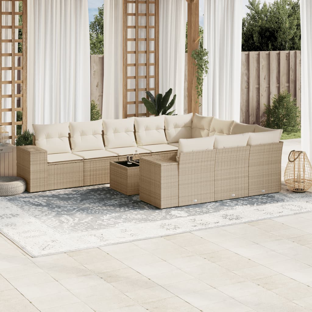 Set Divani da Giardino 11 pz con Cuscini Beige in Polyrattan - homemem39