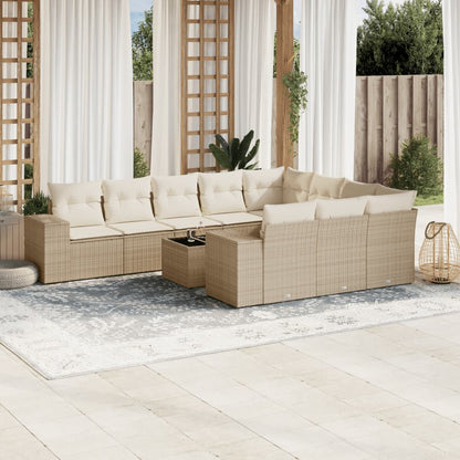 Set Divani da Giardino 11 pz con Cuscini Beige in Polyrattan - homemem39