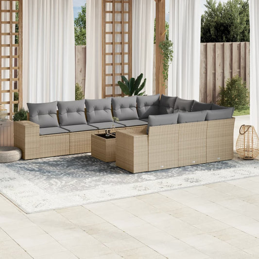 Set Divani da Giardino 11 pz con Cuscini Beige in Polyrattan - homemem39