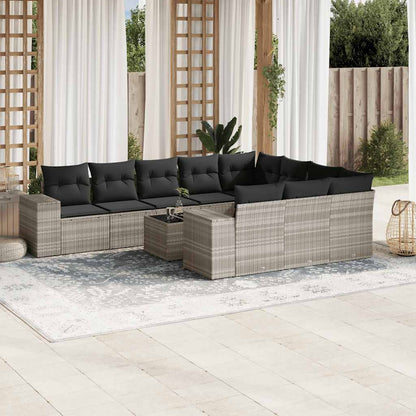 Set Divani da Giardino 11 pz con Cuscini in Polyrattan Grigio - homemem39