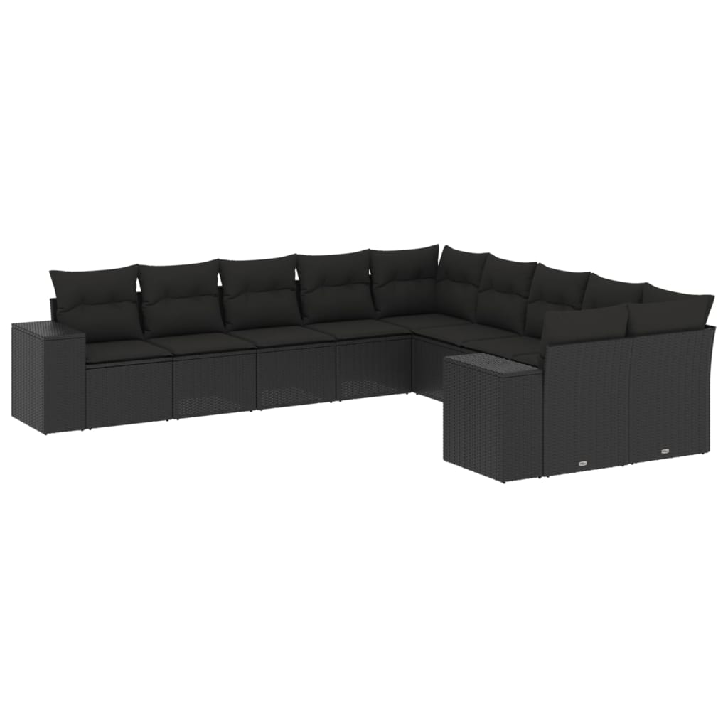 Set Divani da Giardino 10pz con Cuscini in Polyrattan Nero - homemem39