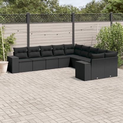 Set Divani da Giardino 10pz con Cuscini in Polyrattan Nero - homemem39