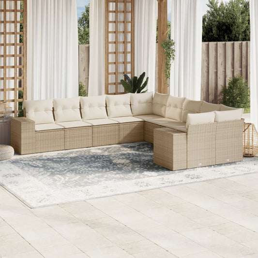 Set Divano da Giardino 10 pz con Cuscini Beige in Polyrattan - homemem39