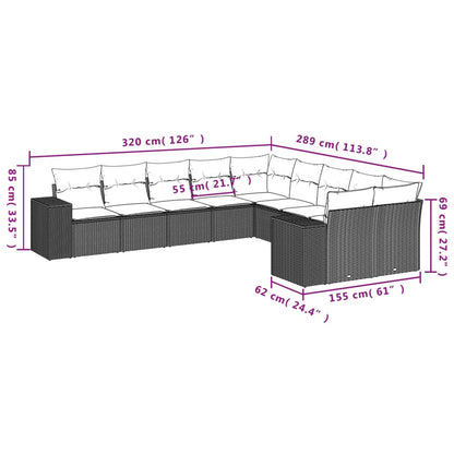 Set Divano da Giardino 10 pz con Cuscini Beige in Polyrattan | homemem39