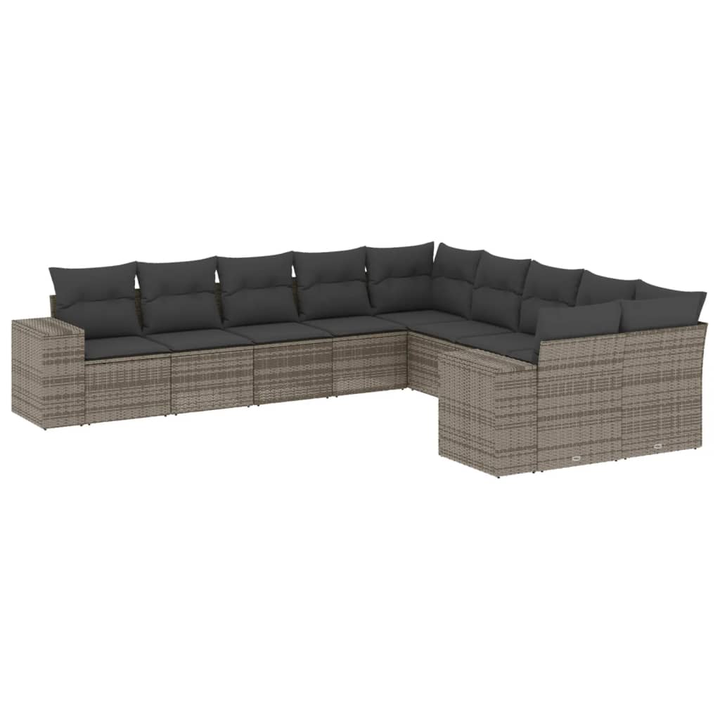 Set Divano da Giardino 10 pz con Cuscini Grigio in Polyrattan - homemem39