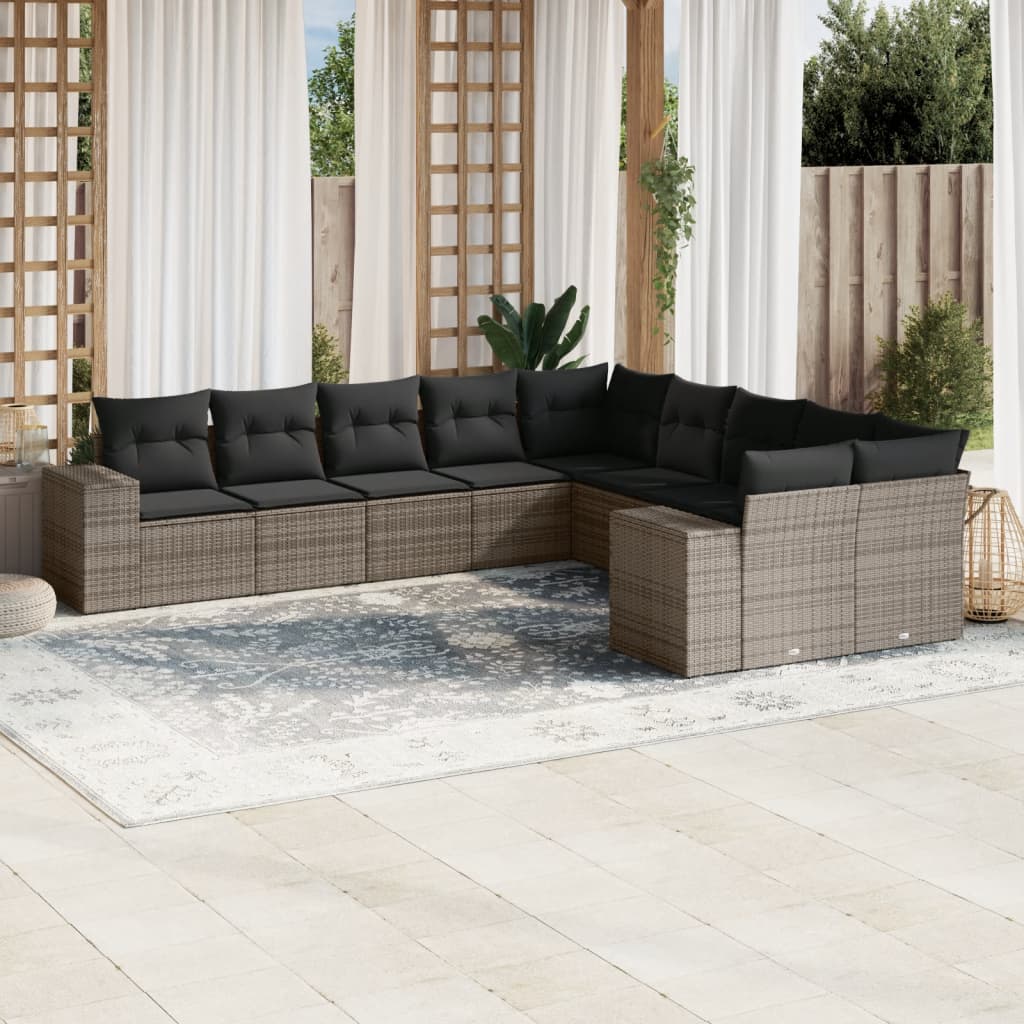 Set Divano da Giardino 10 pz con Cuscini Grigio in Polyrattan - homemem39