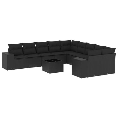 Set Divani da Giardino 11 pz con Cuscini in Polyrattan Nero - homemem39