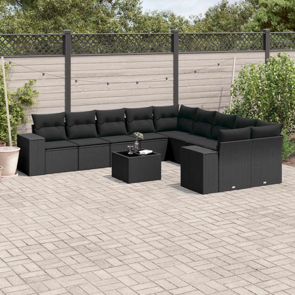Set Divani da Giardino 11 pz con Cuscini in Polyrattan Nero - homemem39