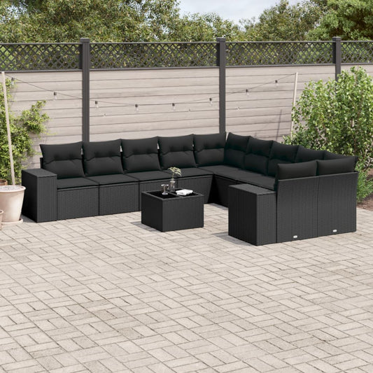 Set Divani da Giardino 11 pz con Cuscini in Polyrattan Nero - homemem39
